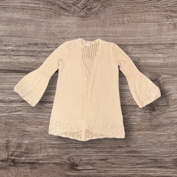LC Lauren Conrad XS Cream Open-Knit Bell-Sleeve Pointelle Cardigan - Picture 3 of 3